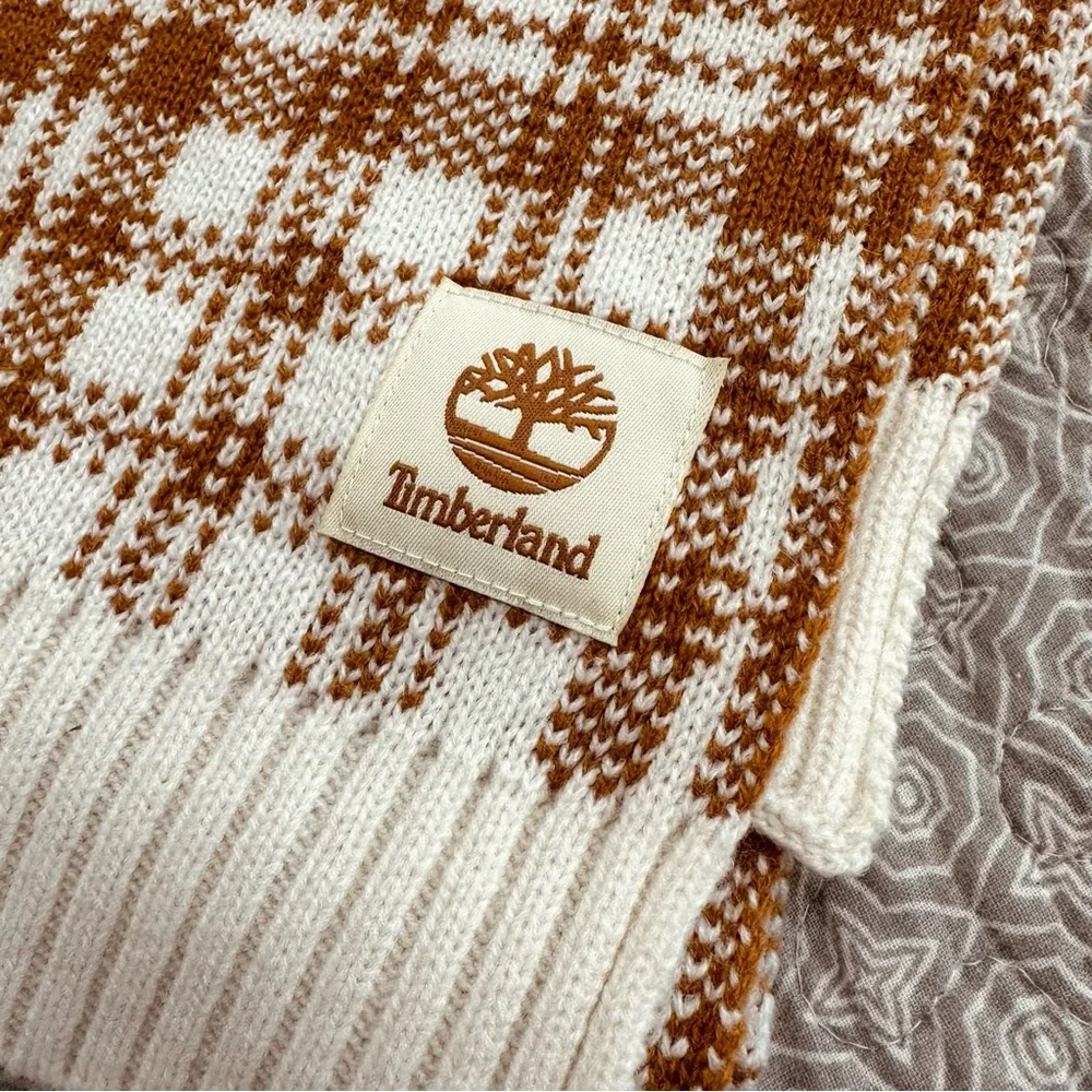 Timberland Tan & Cream Checkered Plaid Scarf NWOT